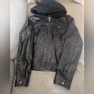 Women's Marices Black Faux Leather Jacket with Hood